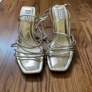 Stradivarius Gold Strappy Heeled Sandals